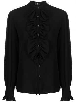Копринена блуза с волани Etro черно