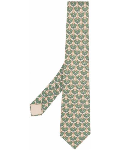 Шелковый галстук с принтом Hermès, бежевый