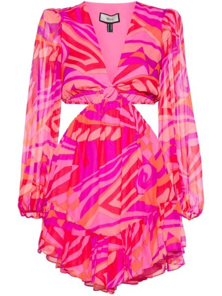 Sukienka koktajlowa z nadrukiem w abstrakcyjne wzory Nissa różowa