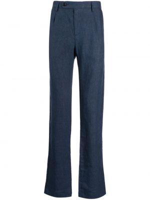 Lněné rovné kalhoty Massimo Alba modré