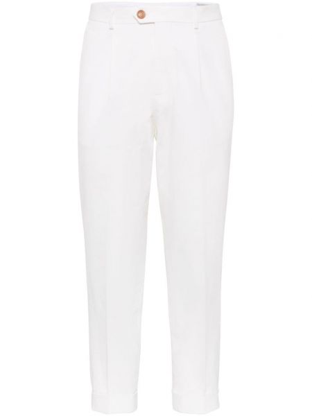 Pantaloni din bumbac plisate Brunello Cucinelli alb