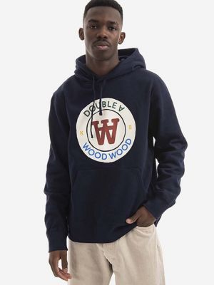 Pamučna hoodie s kapuljačom Wood Wood plava