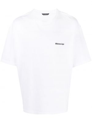 Medvilninis siuvinėtas marškinėliai Balenciaga balta