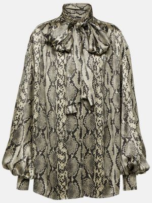 Шелковая блузка с принтом со змеиным принтом Balmain серая