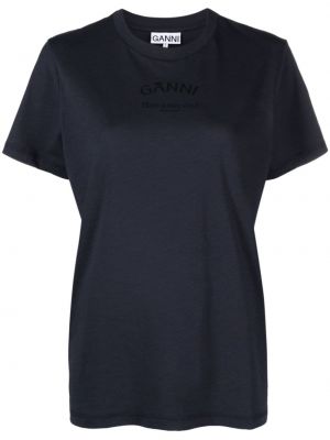 T-shirt di cotone con stampa Ganni blu