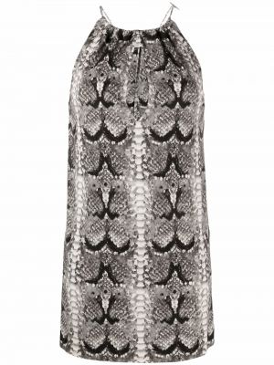 Mini vestido de cuero con estampado de estampado de serpiente Saint Laurent negro