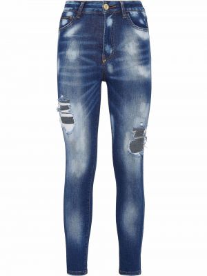 Nødlidende høy midje stretch jeans Philipp Plein blå