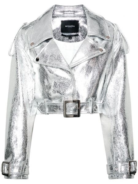 Jachetă cu centură Retrofete argintiu