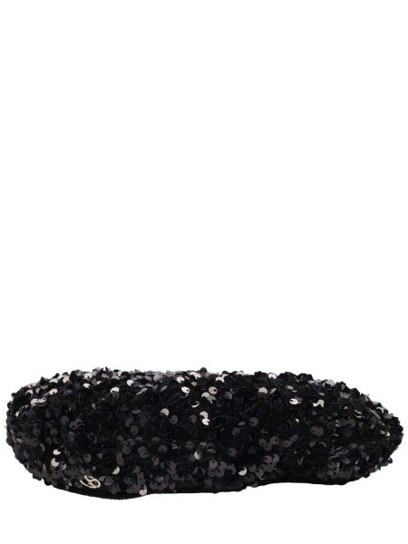 Žametna kapa s cekini iz rebrastega žameta Giorgio Armani črna