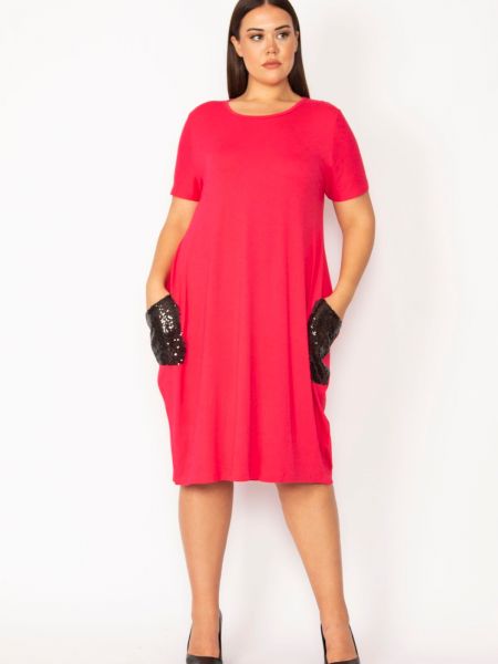 Sukienka z cekinami z wiskozy z kieszeniami Sans czerwona
