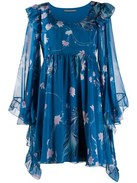 Sukienka mini w kwiatki z nadrukiem Alberta Ferretti niebieska