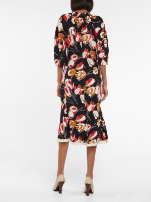 Midi obleka s cvetličnim vzorcem s potiskom Marni črna