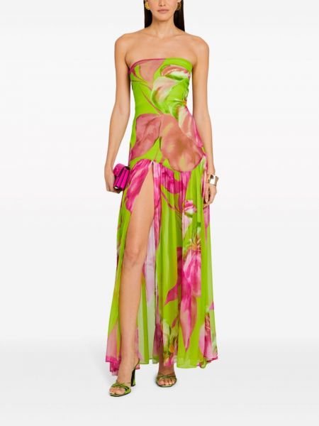 Květinové hedvábné dlouhé šaty s potiskem Retrofete