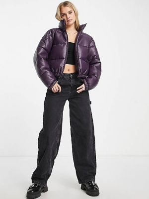Фиолетовая дутая куртка из искусственной кожи JJXX