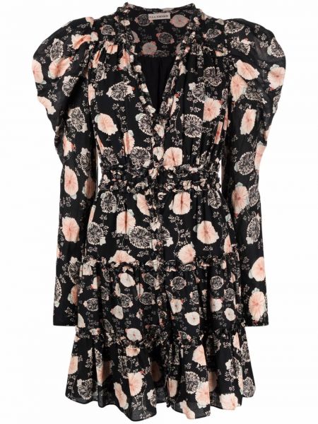 Mini vestido con botones de flores con estampado Ulla Johnson negro