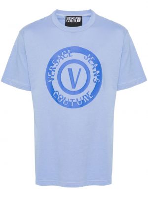 Pamut póló nyomtatás Versace Jeans Couture kék