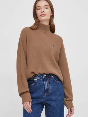 Sweter wełniany Lacoste brązowy