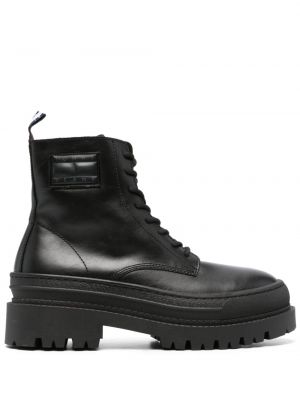 Čipkované kožené šnurovacie členkové topánky Tommy Jeans čierna
