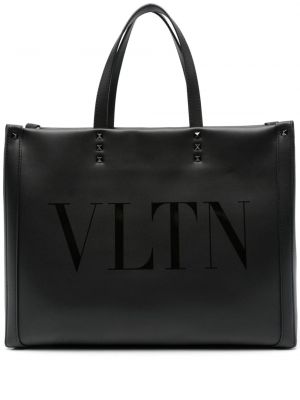 Kožená nákupná taška s potlačou Valentino Garavani čierna