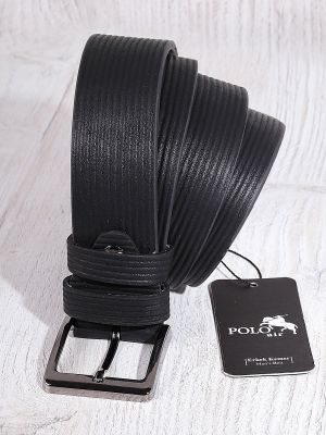 Pruhovaný kožený opasok Polo Air čierna