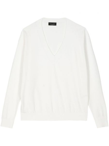 Дълъг пуловер с v-образно деколте Roberto Collina бяло