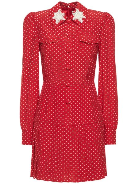 Pikčasta svilena mini obleka Alessandra Rich rdeča