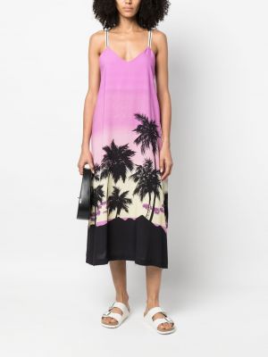 Sukienka midi z nadrukiem Palm Angels fioletowa