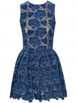 Koktel haljina s čipkom Oscar De La Renta plava