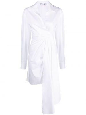 Sukienka bawełniana asymetryczna drapowana Off-white biała