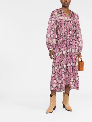 Sukienka midi w kwiatki z nadrukiem Isabel Marant Etoile różowa