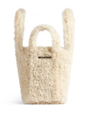 Shopper kabelka s kožíškem Balenciaga bílá