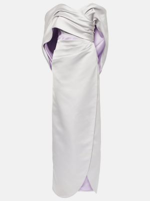 Drapované saténové dlouhé šaty Carolina Herrera fialové