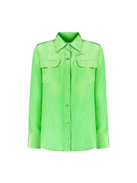 Zielona jedwabna koszula slim fit Equipment
