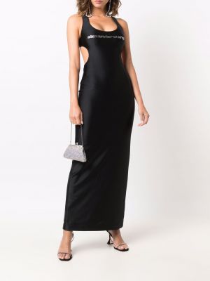 Sukienka długa dopasowana z nadrukiem Alexander Wang czarna