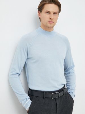 Sweter wełniany Boss niebieski