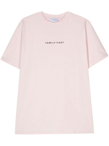 Βαμβακερή μπλούζα με σχέδιο Family First ροζ