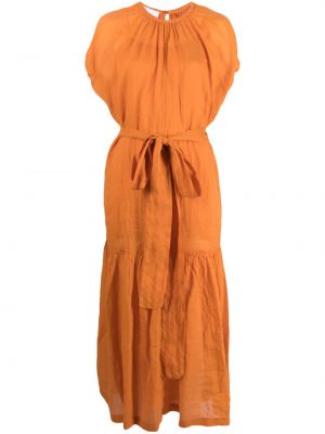Lanena midi obleka Nude oranžna
