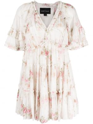 Obleka s cvetličnim vzorcem s potiskom z volani Needle & Thread bela