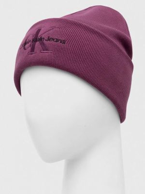 Dzianinowa czapka bawełniana Calvin Klein Jeans fioletowa