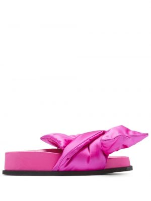 Jedwabne satynowe sandały z kokardką N°21 różowe