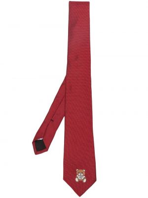Копринена вратовръзка бродирана Moschino червено