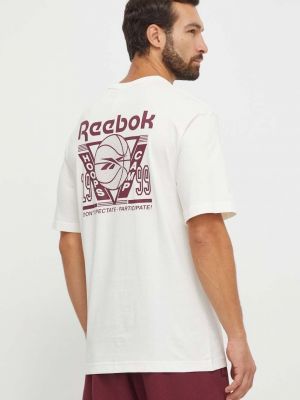 Памучна тениска с дълъг ръкав с принт Reebok Classic бежово