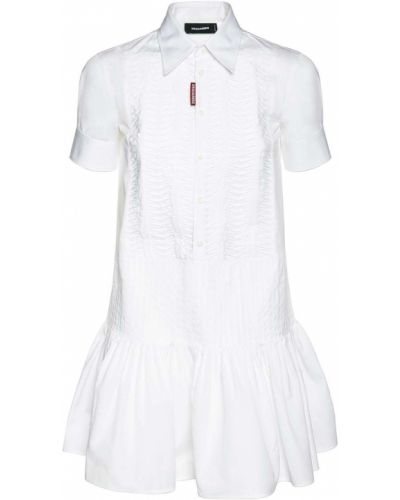 Плисирана памучна рокля Dsquared2 бяло