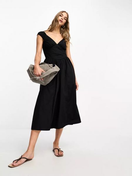 Платье миди с коротким рукавом Abercrombie & Fitch черное