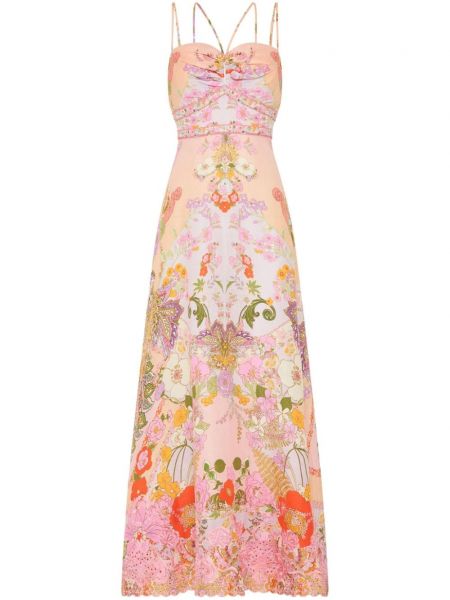 Haljina na naramenice s cvjetnim printom s printom Camilla ružičasta
