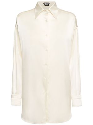 Jedwabna satynowa koszula relaxed fit Tom Ford biała