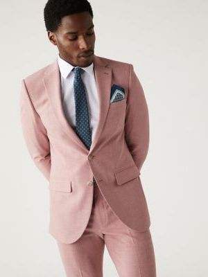 Mens M&S Collection Slim Fit Marl Stretch Suit Jacket - ,  M&s Collection - Różowy