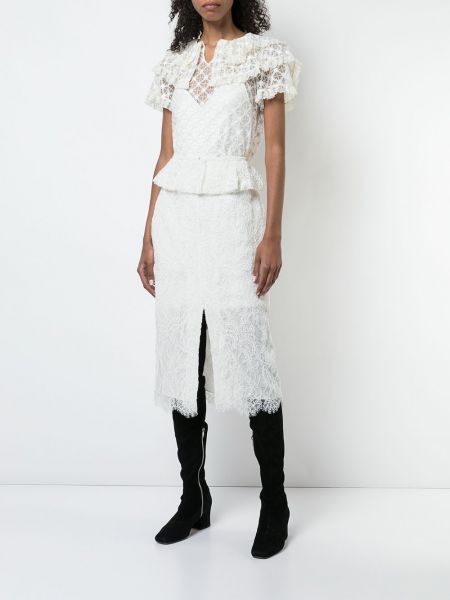 Nėriniuotas gėlėtas pieštuko formos sijonas Brock Collection balta
