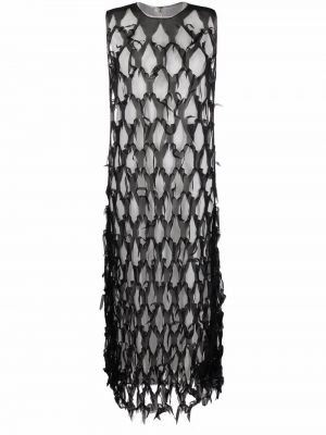 Průsvitné hedvábné šaty s rozparkem bez rukávů Maison Margiela - černá