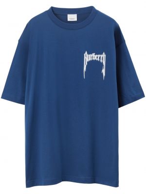 Памучна тениска с принт Burberry синьо